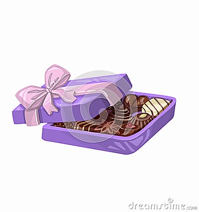 Watercolor illustration of a gift box with a ribbon bow. Isolated image of a festive packaging on a white background. Cartoon Illustration