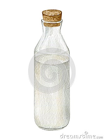 Watercolor illustration glass bottle of milk Cartoon Illustration