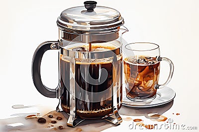 Watercolor illustration of a glass of coffee Cartoon Illustration
