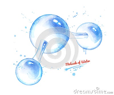 Watercolor illustration of H2O molecule of water Cartoon Illustration