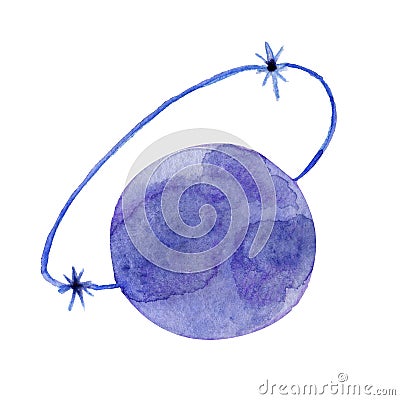 Imaginary planet with satellite stars Cartoon Illustration