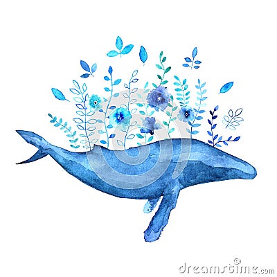 Humpback whale flowers Cartoon Illustration