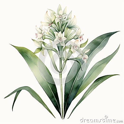 Watercolor Illustration Of Lily Of The Valley And Orchid Cartoon Illustration