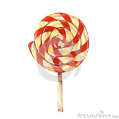 Watercolor illustration of Lollipops. Isolated on white background. Handmade drawing. Element for a Christmas card. Cartoon Illustration
