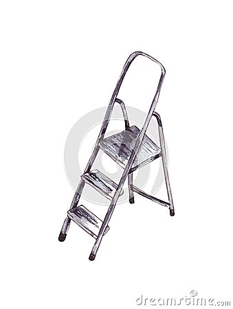 watercolor illustration of a metal stepladder for repair, a tool for lifting up.Isolated on a white background Cartoon Illustration