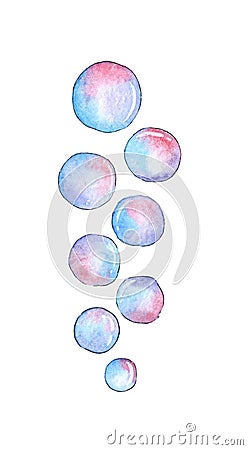 Watercolor illustration of multicolored soap bubbles. Vector Illustration