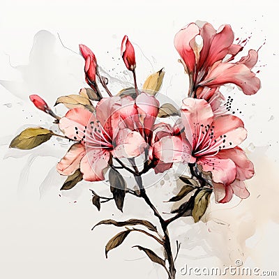 Watercolor Illustration Of Pink Flowers With A Splash Of Color Cartoon Illustration