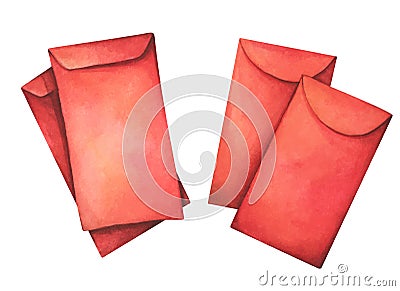 Watercolor illustration of Red envelop Vector Illustration
