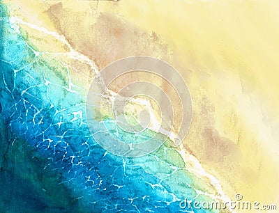 Watercolor illustration of sea surf line. Cartoon Illustration