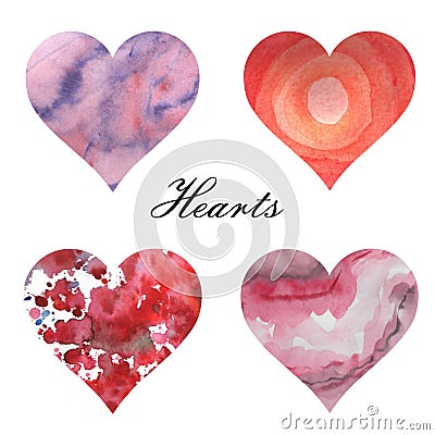 Watercolor illustration. A set of hearts filled watercolor backgrounds Cartoon Illustration