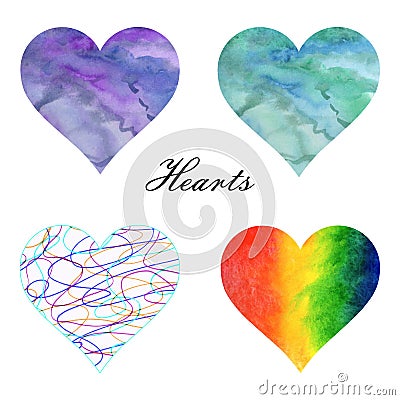 Watercolor illustration. A set of hearts filled watercolor backgrounds Cartoon Illustration