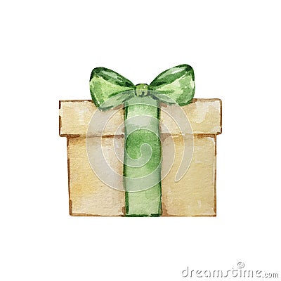 Watercolor illustration of St. Patrick gift box with bow Vector Illustration