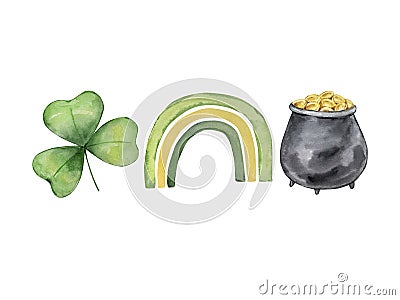 Watercolor illustration of St Patrick`s Day Cartoon Illustration