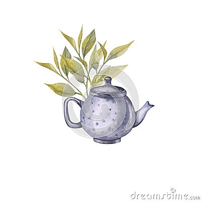 Watercolor illustration teapot. Teapot illustration for package design, cooking appliances Cartoon Illustration