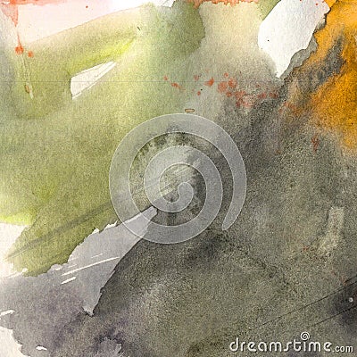 Watercolor illustration. Texture. Watercolor transparent stain. Blur, spray. Gray and yellow color Cartoon Illustration