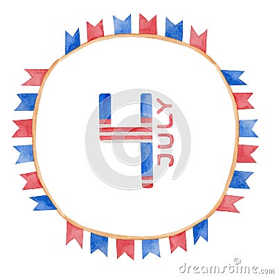 Watercolor illustration 4th of july independence day in USA Cartoon Illustration