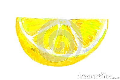 Watercolor illustration: triangular slice of lemon, citrus, isolated object, drawing from nature. Stock Photo