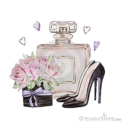 Valentine`s day, perfume bottle Cartoon Illustration