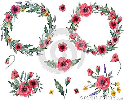 Wild flowers wreath Cartoon Illustration