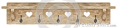 Watercolor illustration of wooden coat hanger with hearts for five members family print Stock Photo