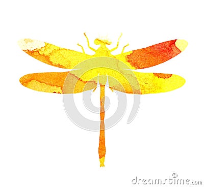 Watercolor illustration of a yellow abstract dragonfly with paint stripes Vector Illustration