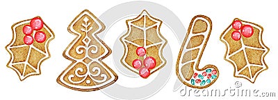 Watercolor ginger cookies on white background Stock Photo