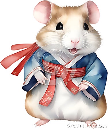 A cute Hamster in a hanbok. Ai-Generated. Stock Photo