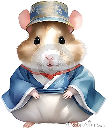 A cute Hamster in a hanbok. Ai-Generated. Stock Photo