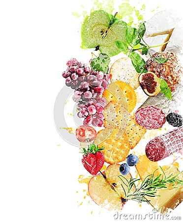 Watercolor Image Of Healthy Snacks Stock Photo