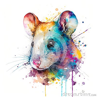 Watercolor image of a mouse created with Generative AI technology Stock Photo