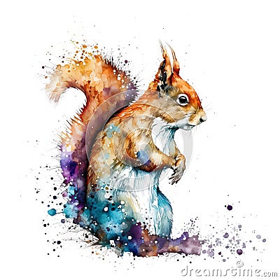 Watercolor image of a squirrel, created with Generative AI technology Stock Photo