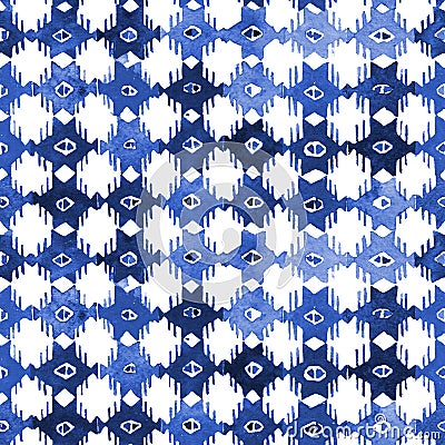 Watercolor indigo batik shobori pattern. Stock Photo