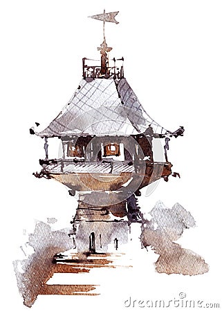 Watercolor architecture sketch Cartoon Illustration