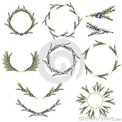 Watercolor and ink wreaths Stock Photo