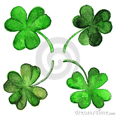 Watercolor irish green clover shamrock set isolated Stock Photo