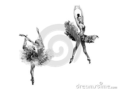 Watercolor ballerinas. Hand drawn dancers on white background. Painting illustration. Stock Photo