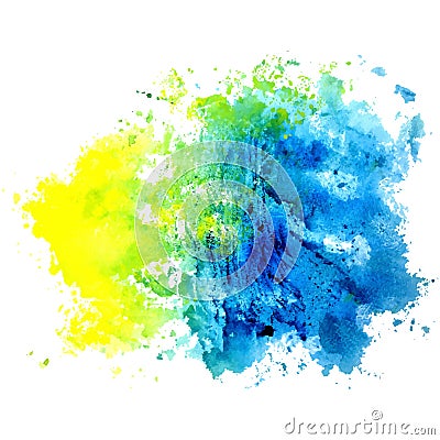 Watercolor isolated spot on a white background. Blue, yellow and Vector Illustration