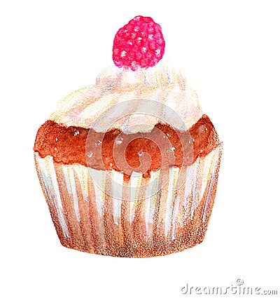 Watercolor isolated tasty cake with a berry Cartoon Illustration