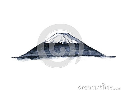 Watercolor japanese fuji mountain.Hand drawn illustration isolated on white background Cartoon Illustration