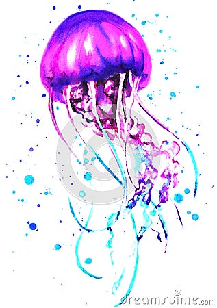 Watercolor jellyfish Stock Photo