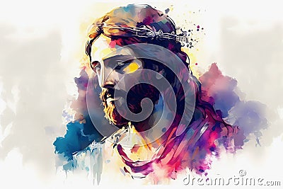 Watercolor jesus christ religious abstract art background. Generative ai Stock Photo