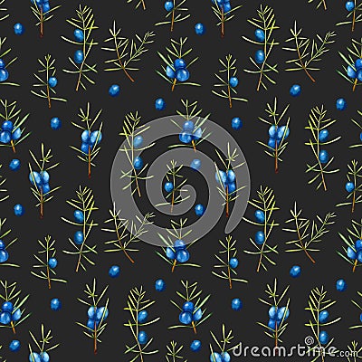 Watercolor juniper branches seamless pattern Stock Photo