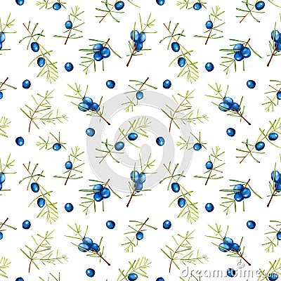 Watercolor juniper branches seamless pattern Stock Photo