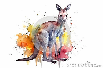Watercolor kangaroo illustration on white background Cartoon Illustration