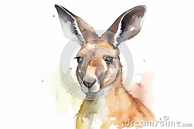 Watercolor kangaroo portrait illustration on white background Cartoon Illustration