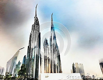 Watercolor of KLCC tower futuristic Stock Photo