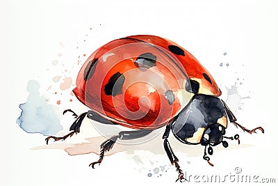 Watercolor ladybug illustration on white background Cartoon Illustration