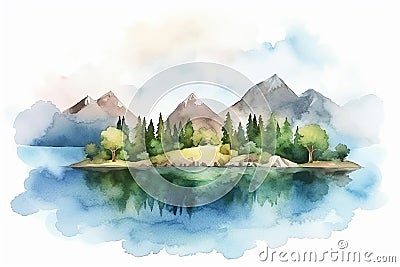 Watercolor lakes illustration Cartoon Illustration
