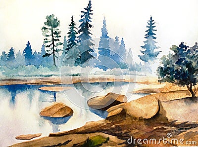 Watercolor landscape Stock Photo