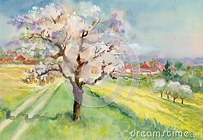 Watercolor Landscape Collection Cartoon Illustration